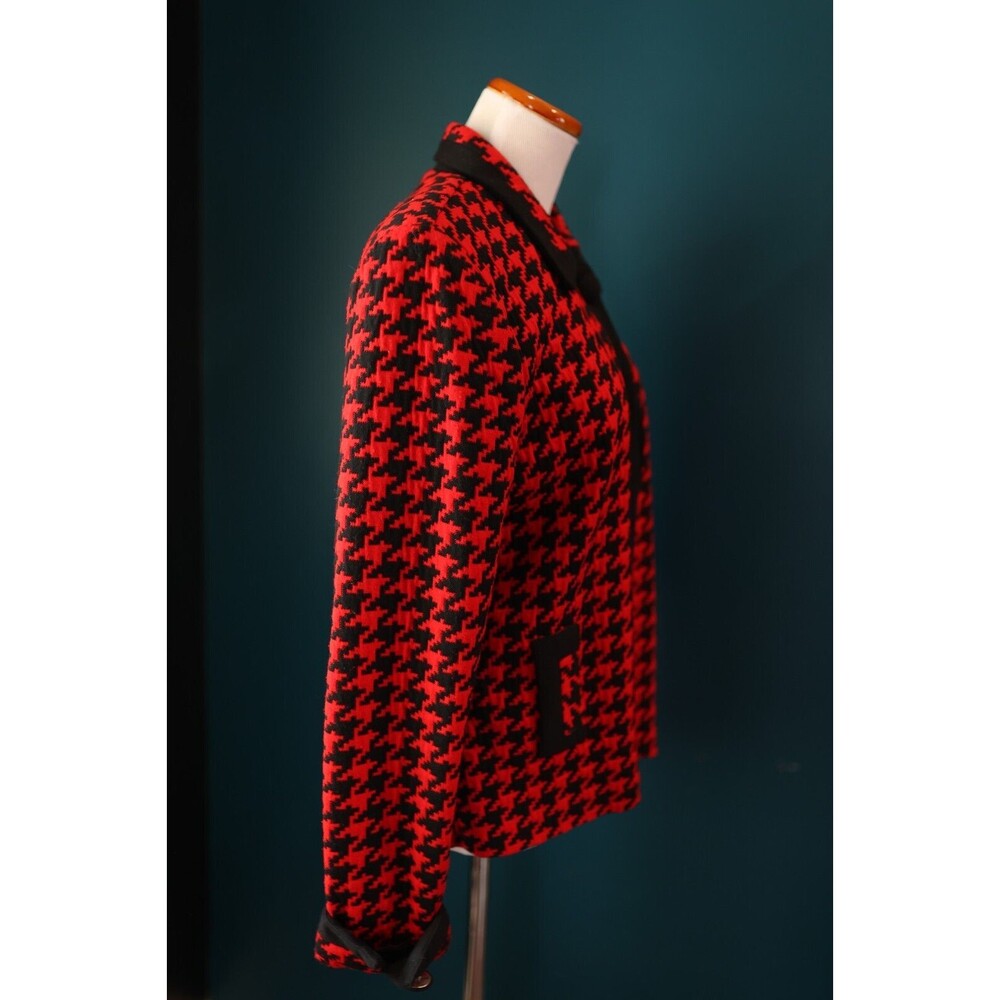 Vintage Victoria Morgan Red Black Houndstooth Corporate Goth Blazer Jacket 10 - Picture 11 of 12